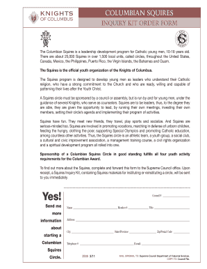 Columbian Squires Inquiry Kit Order Form