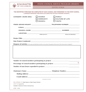 State Council Service Program Awards Entry Form