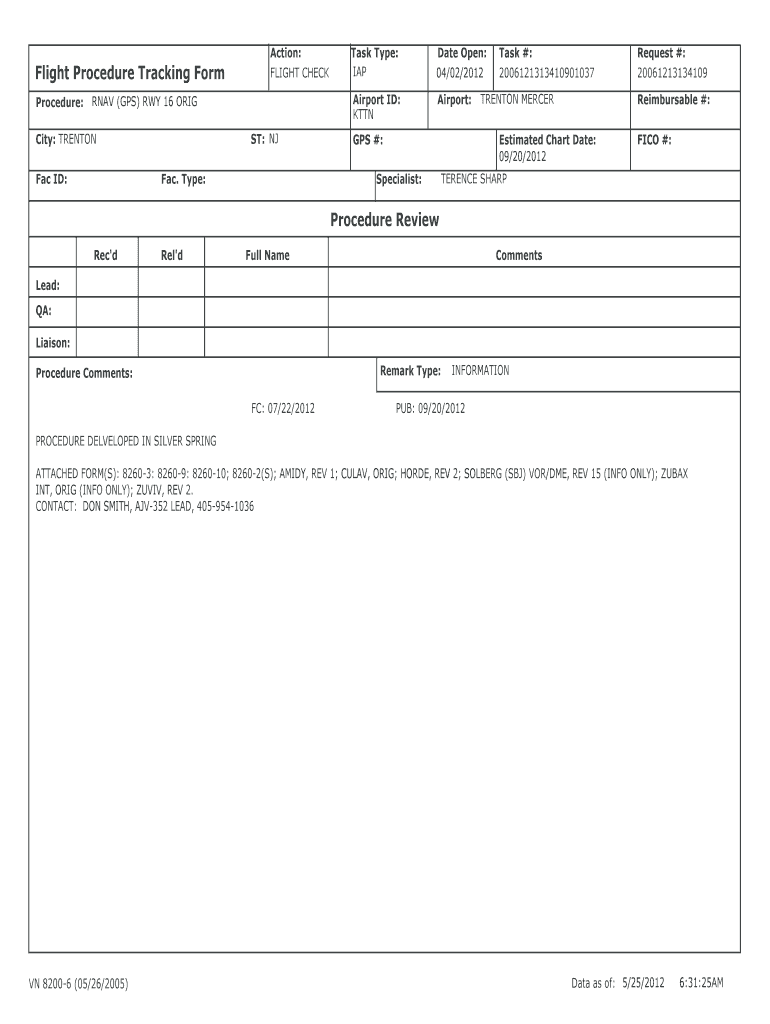 Flight Procedure Tracking Form Procedure Review - Aeronautical Preview on Page 1