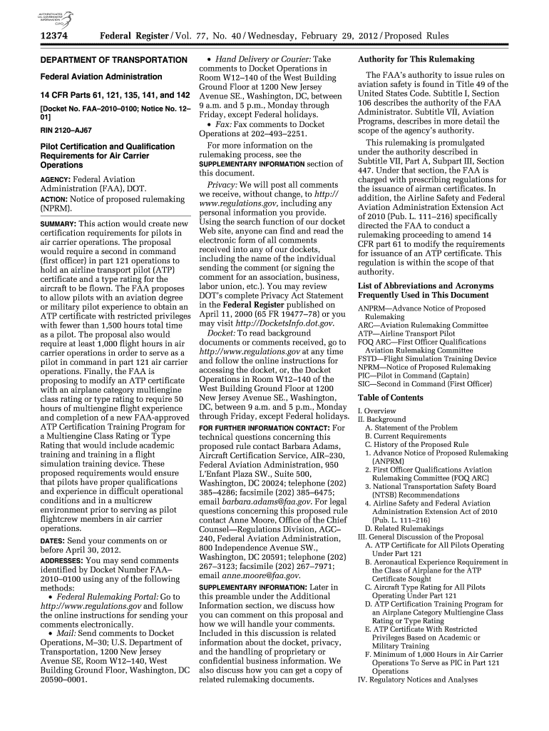 Notice of Proposed Rulemaking - Federal Aviation Administration - faa Preview on Page 1