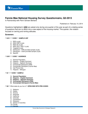 Sample survey - housing survey questionnaire example