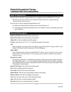 Physical/Occupational Therapy Treatment Plan Form