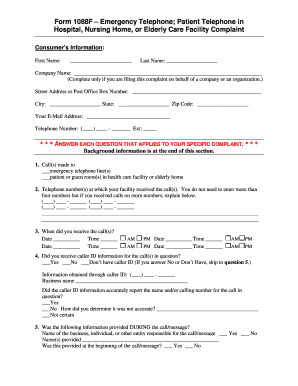 Form 1088F – Emergency Telephone Complaint