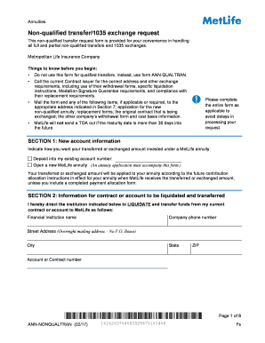 Non-Qualified Transfer/1035 Exchange Request Form