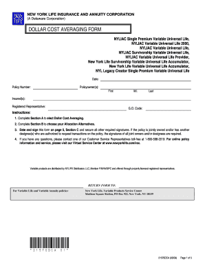 New York Life Dollar Cost Averaging Form