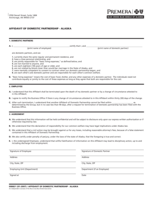 Affidavit of Domestic Partnership - Alaska