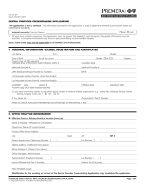 Dental Provider Credentialing Application