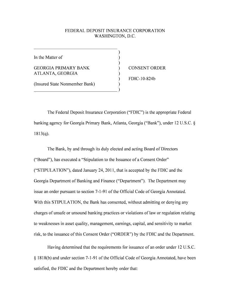 GEORGIA PRIMARY BANK - fdic Preview on Page 1