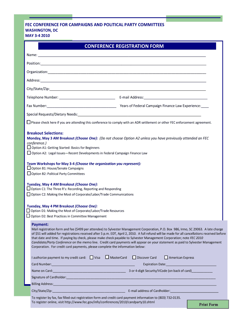 CONFERENCE REGISTRATION FORM - fec Preview on Page 1