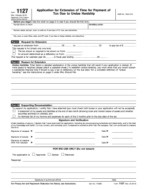 IRS Form 1127 Tax Extension Request