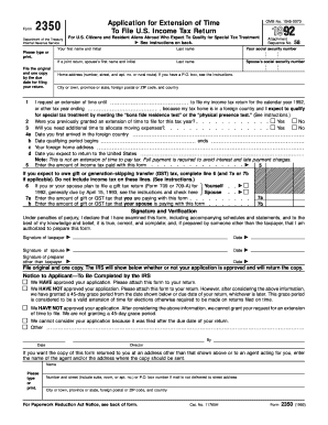 Form 2350 Application for Extension of Time