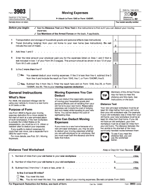 IRS Form 3903 2009 Moving Expenses