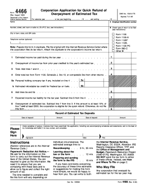 IRS Form 4466 Quick Refund Application