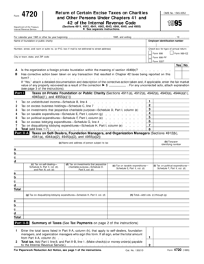 1995 Form 4720. Return of Certain Excise Taxes on Charities and Other Persons Under Capters 41 and 42 of the Internal Revenue Code