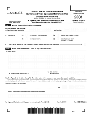 2001 Form 5500-EZ. Annual Return of One-Participant Pension Retirement Plan - irs