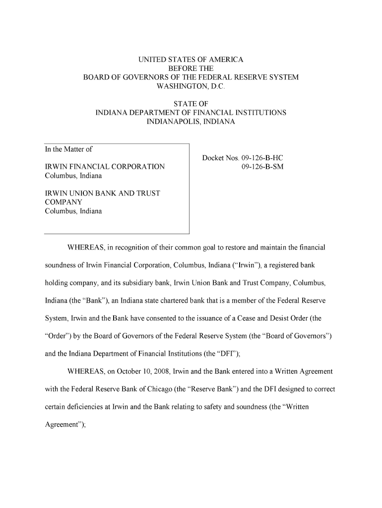 INDIANA DEPARTMENT OF FINANCIAL FNSTITUTIONS Preview on Page 1