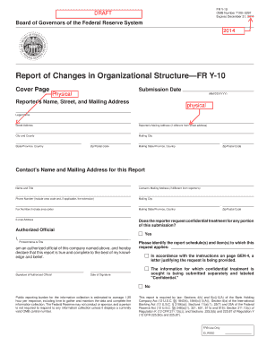 Report of Changes in Organizational StructureFR Y-10 - federalreserve