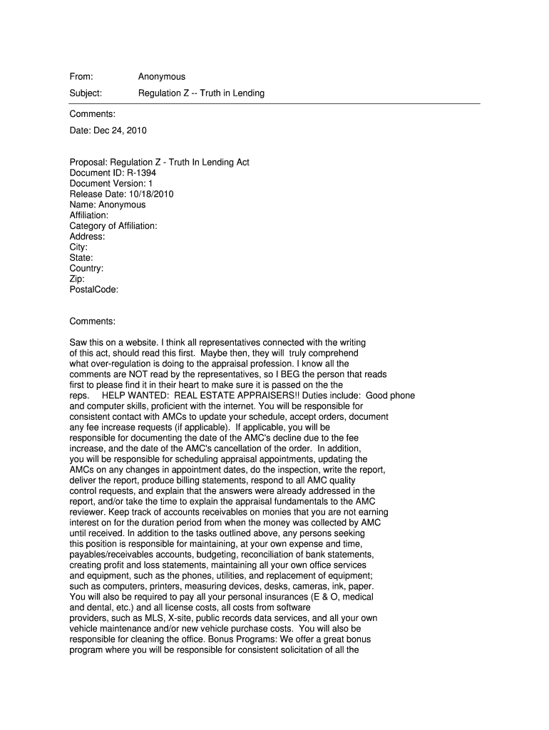 Regulation Z - Truth In Lending - Board of Governors of the Federal - federalreserve Preview on Page 1