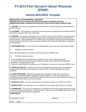 FY 2012 Port Security Grant Program Sample MOU/MOA Template