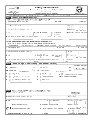 FinCEN Form 104 Currency Transaction Report