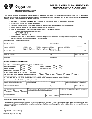 Durable Medical Equipment and Supply Claim Form