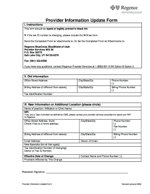 Provider Information Update Form