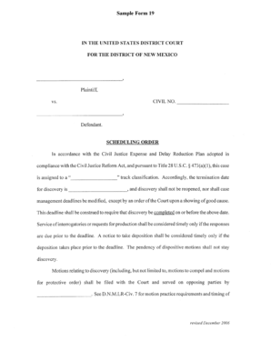 US District Court Scheduling Order