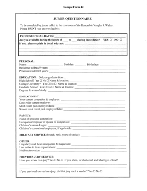 Juror Questionnaire Form 42