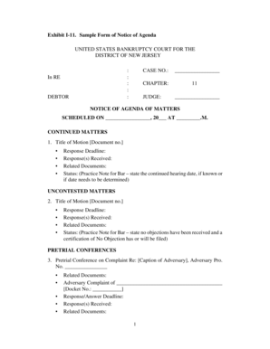 US Bankruptcy Court Notice of Agenda