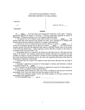 Appendix F-5: Western District of Oklahoma Scheduling Order - fjc