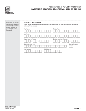 Request for Payment from Traditional, Roth, or SEP IRA