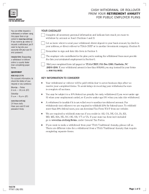 Cash Withdrawal or Rollover Form