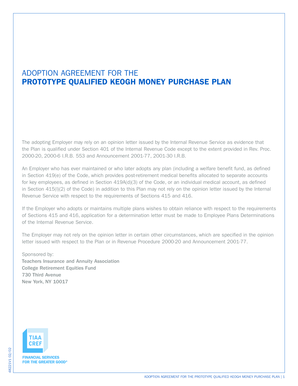 Adoption Agreement for Keogh Money Purchase Plan