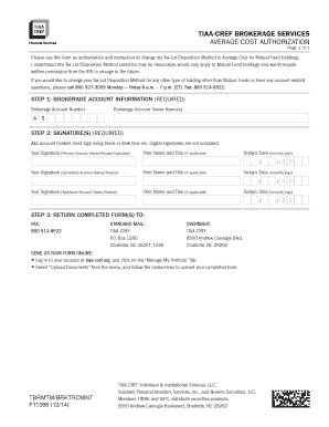 TIAA-CREF Average Cost Authorization Form