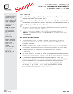Cash Withdrawal or Rollover Form