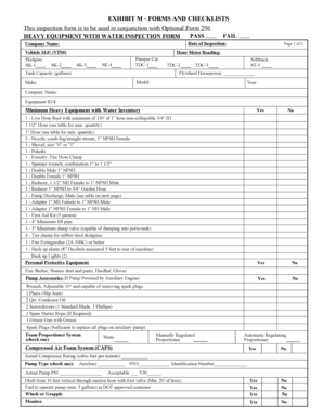 Heavy Equipment with Water Inspection Form