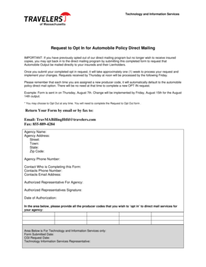 Request to Opt In for Automobile Policy Direct Mailing