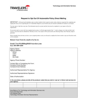 Request to Opt Out Of Automobile Policy Direct Mailing