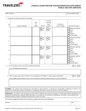 Landfill Site Insurance Application