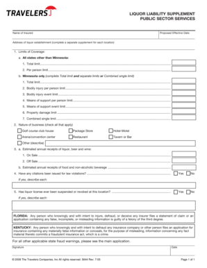 Liquor Liability Supplement Form