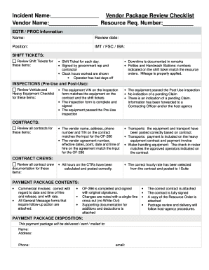 Generator inspection checklist templates - Vendor Package Review Checklist Vendor Name - USDA Forest ... - fs fed