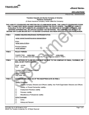 Travelers Casualty Insurance Policy Declarations