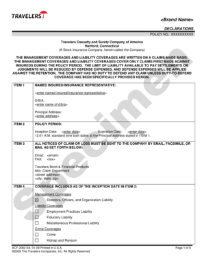 Travelers Casualty Insurance Policy