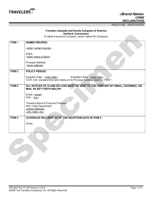 Crime Insurance Policy Declarations