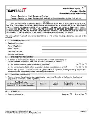 Fiduciary Liability Renewal Coverage Application