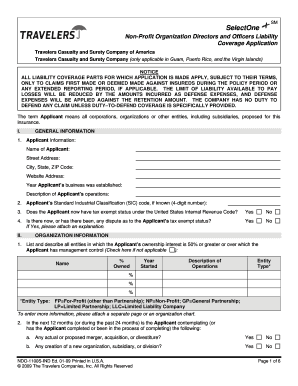 Non-Profit Directors and Officers Liability Application