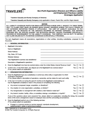 Non-Profit Organization Directors and Officers Liability Application