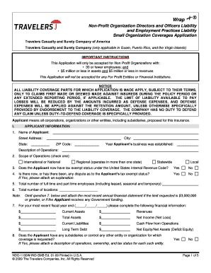 Non-Profit Directors and Officers Liability Application
