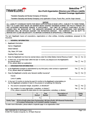 Non-Profit Organization Directors and Officers Liability Renewal Application