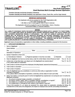 Wrap+ Non Profit Organization Small Business Multi-Coverage Renewal Application